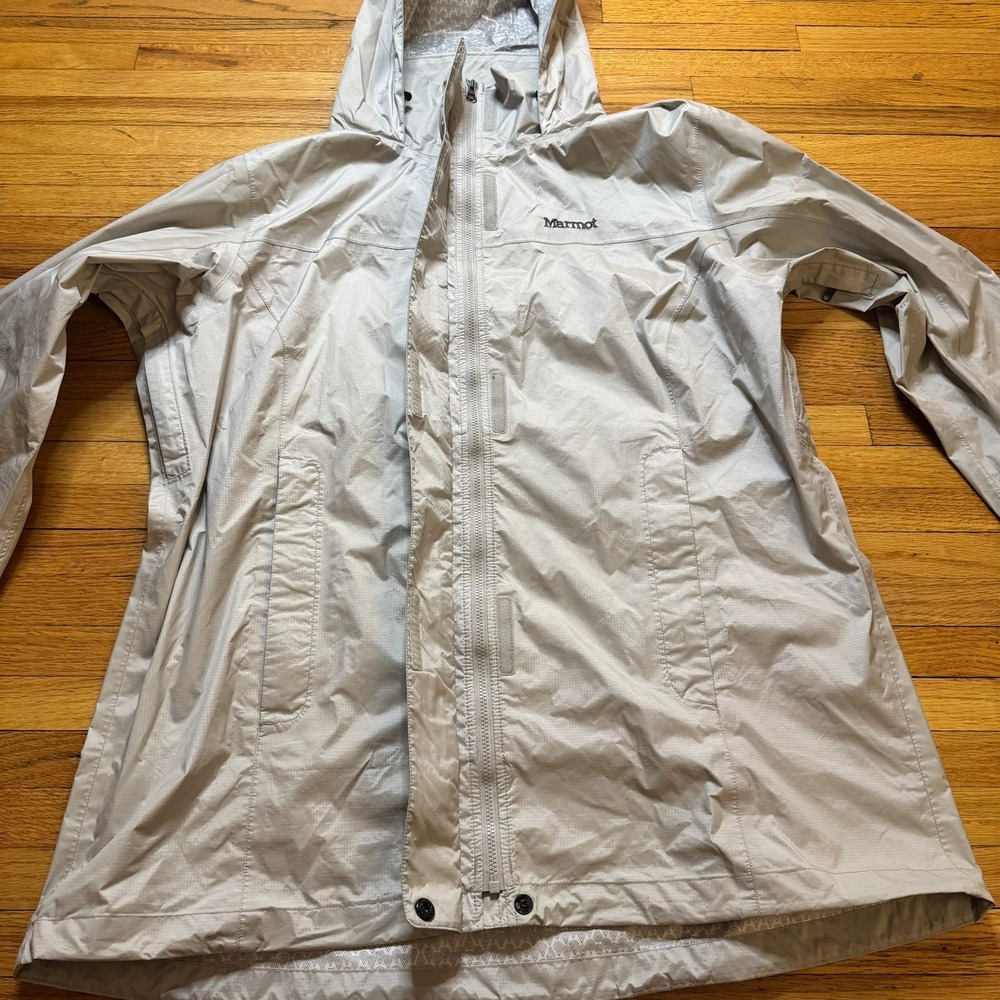 Marmot PreCip Eco Rain Jacket Womens Sz XXL Light Gray Waterproof Hooded Shell